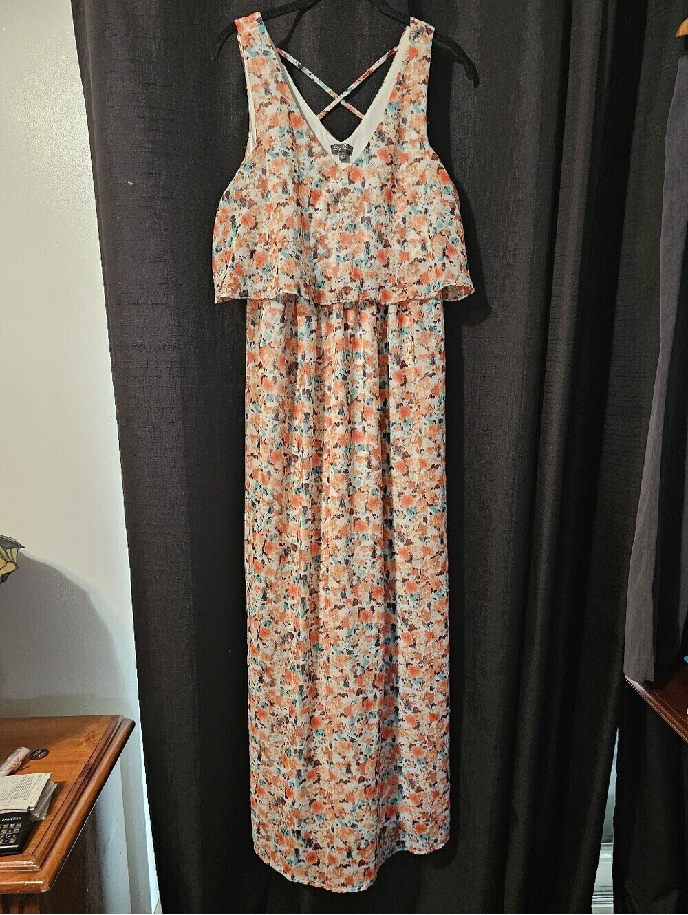 Lily Rose Coral and Teal Floral Maxi Dress S